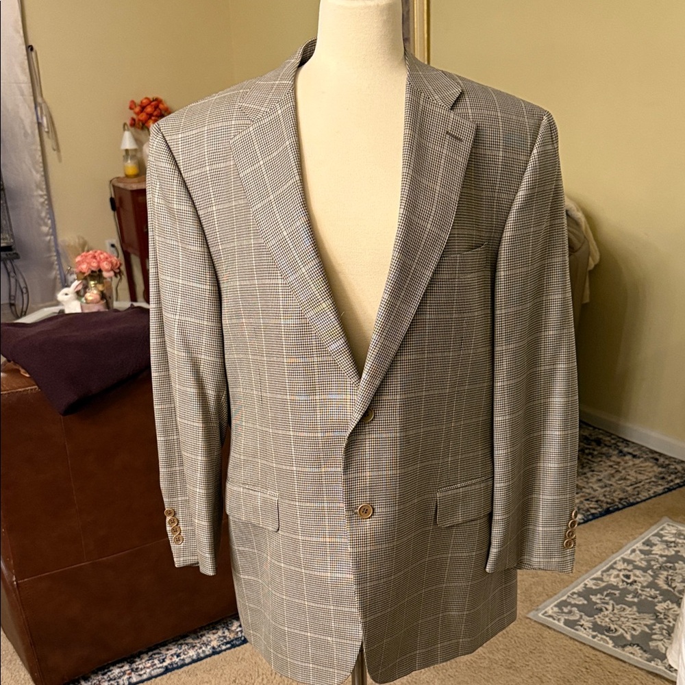 Canali 1934 Men's Silk & Wool Gray Plaid Sport Coat - Classic Two-Button Blazer